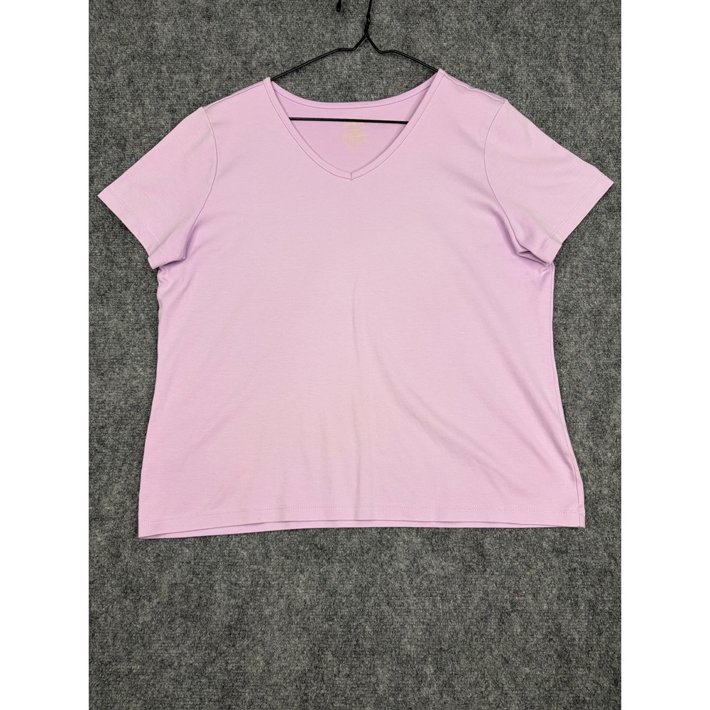LL Bean Pima Cotton V-Neck T-Shirt Womens Large Lilac Purple Short Sleeve Tee